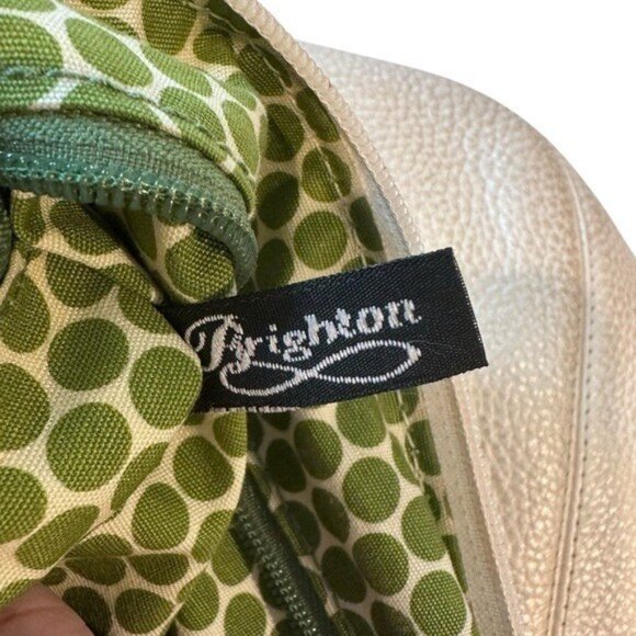 Brighton Barbados Pebbled Leather Handbag Purse Hobo Zip Top Ivory Pearl Multi - Picture 10 of 15